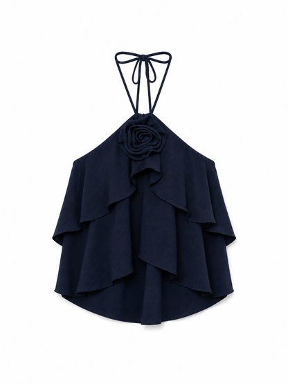 Top Halter Flor Azul
