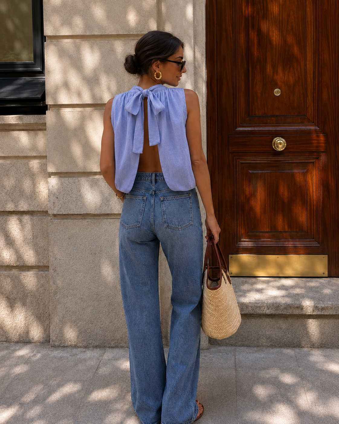 Blusa halter espalda descubierta azul